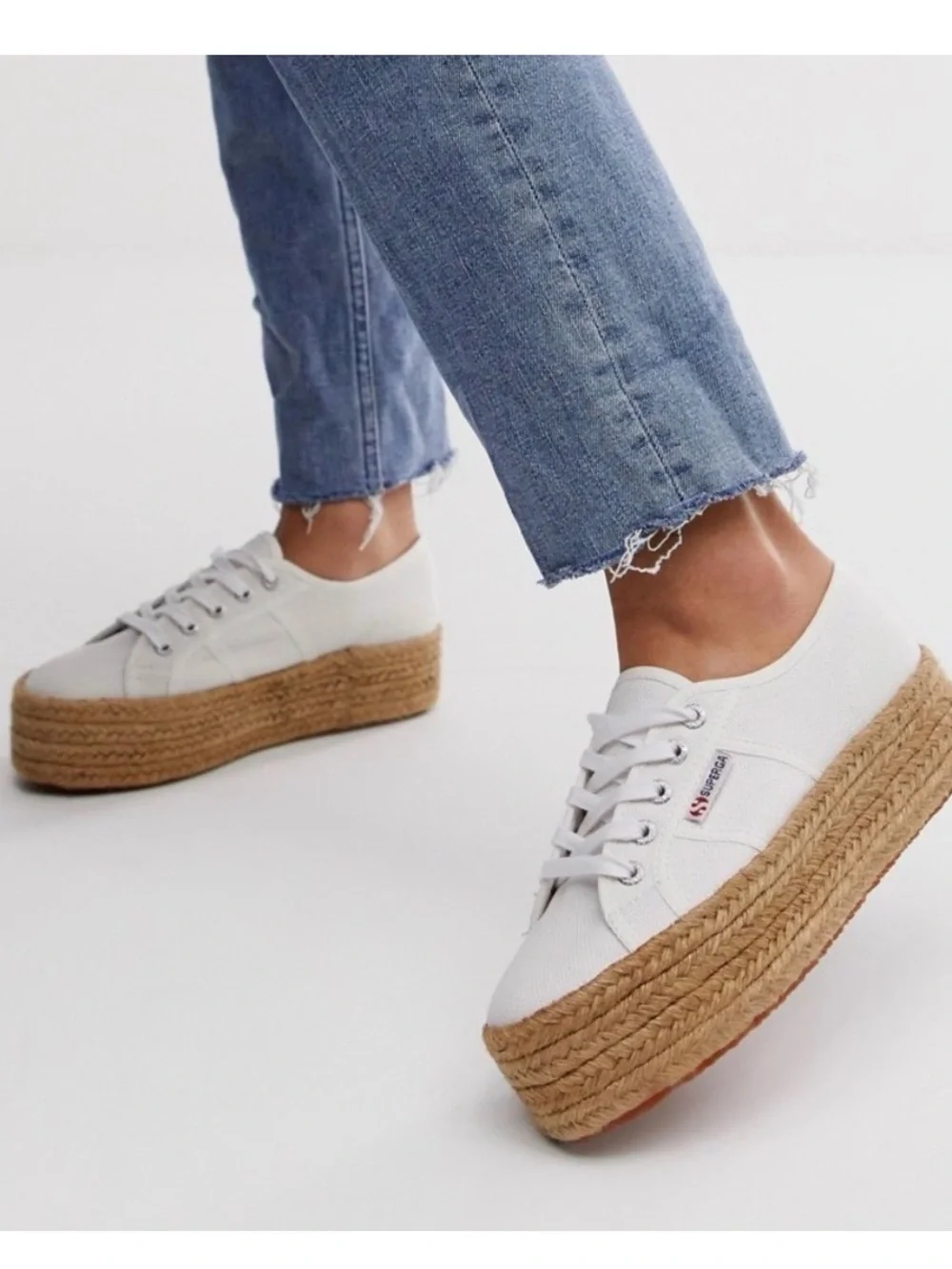 Superga Women's White Cotropew Canvas Espadrille Platform Sneaker Size 39/US 8